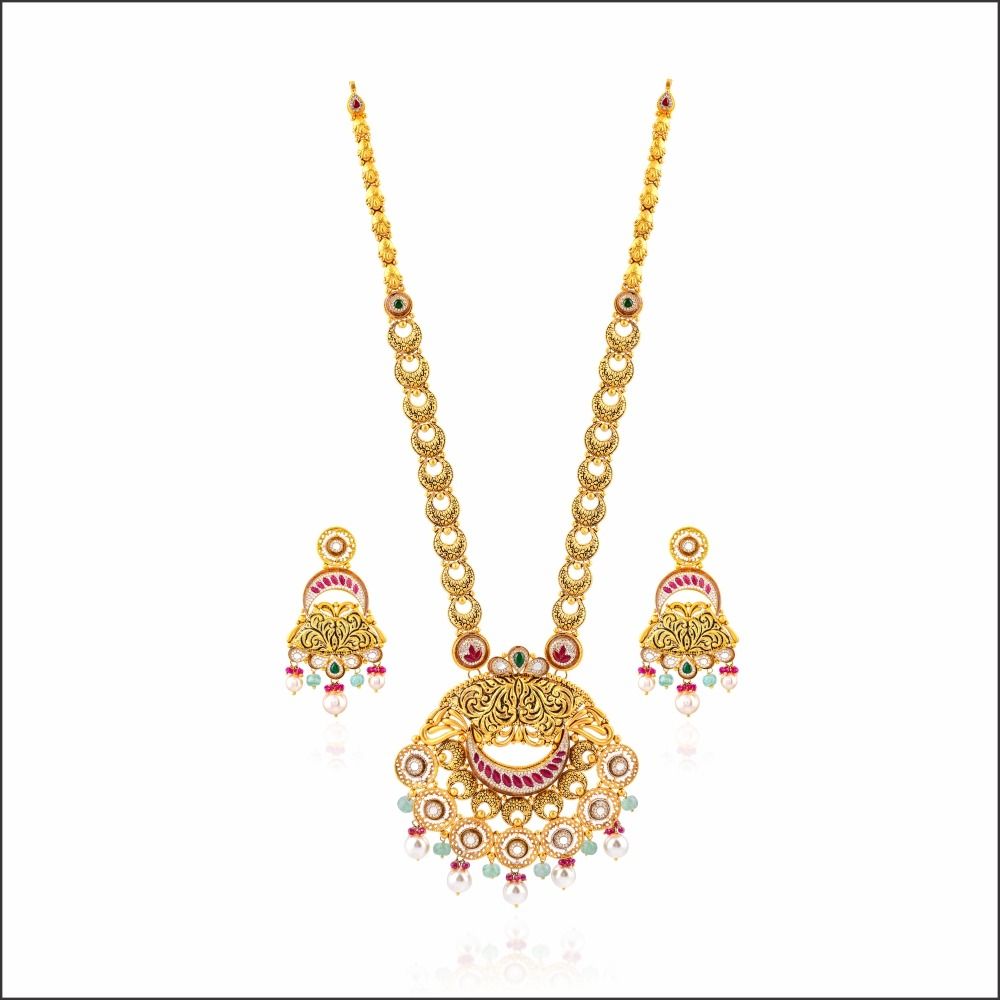 Aisshpra Meena Design Gold Necklace Set in 18 Kt Traditional Wear Jewellery for Women