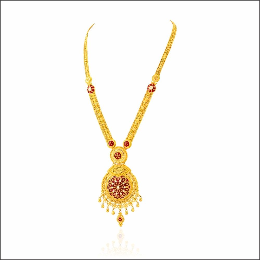 Aisshpra Meena Design Gold Long Necklace in 22 Kt Stylish Traditional Wear Jewellery for Women