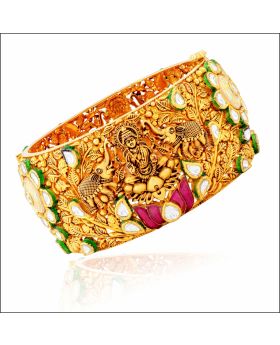 Aisshpra Kundan Gold Kada in 18 Kt Traditional Temple Style Jewellery for Women